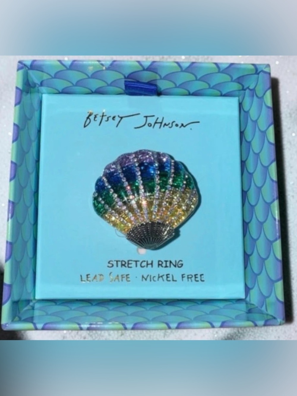 BETSEY JOHNSON Sea Life Beach LGBTQ PRIDE Mermaidcore Rainbow Shell Ring NEW NWT